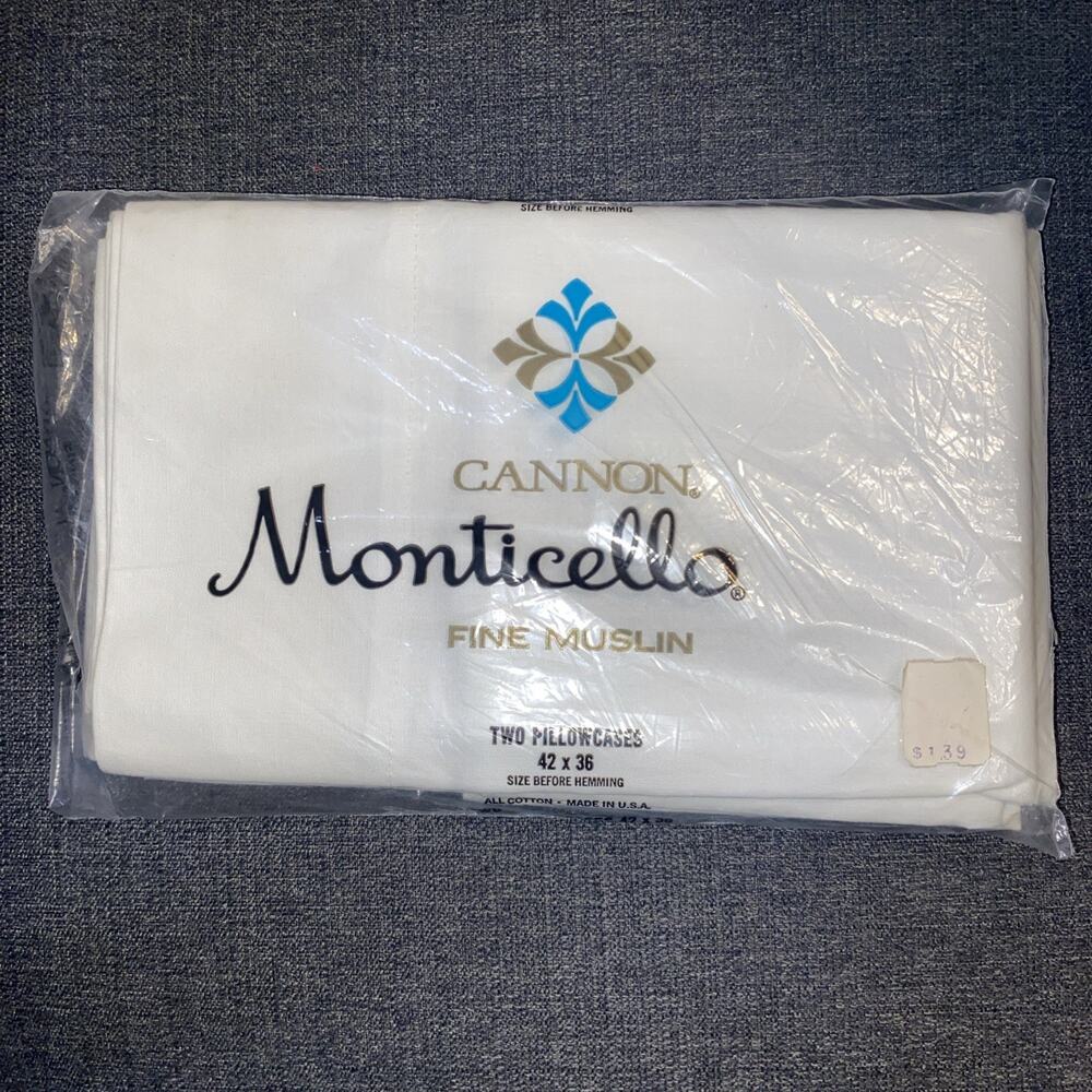 Vintage Cannon Monticello Fine White Muslin Pillowcase 42 x 36” New USA